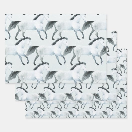 Winter Blue Snowy White Horse Geschenkpapier Set (Set)