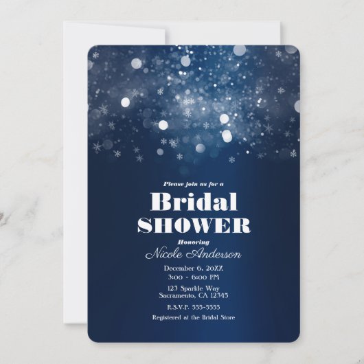 Winter Blue Sparkling Lights Brautparty Einladung (Vorderseite)