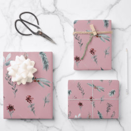 Winter Blue Spruce & Mulled Berries Dusty Rose Geschenkpapier Set