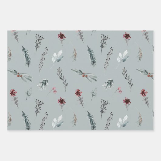 Winter Blue Spruce & Mulled Berries Sage Green Geschenkpapier Set (Vorderseite)