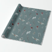Winter Blue Spruce & Mulled Berries Slate Green Geschenkpapier (Ungerollt)