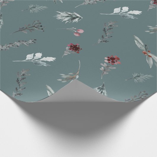 Winter Blue Spruce & Mulled Berries Slate Green Geschenkpapier (Ecke)