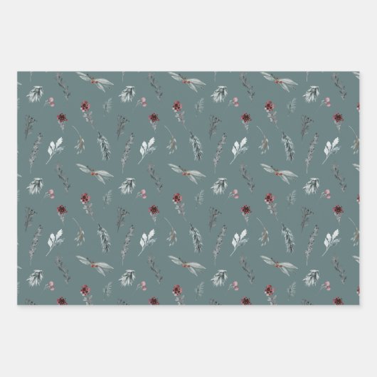 Winter Blue Spruce & Mulled Berries Slate Green Geschenkpapier Set (Vorderseite 3)