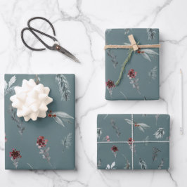Winter Blue Spruce & Mulled Berries Slate Green Geschenkpapier Set