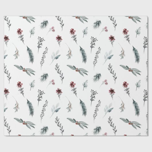 Winter Blue Spruce & Mulled Berries White Geschenkpapier (Flach)