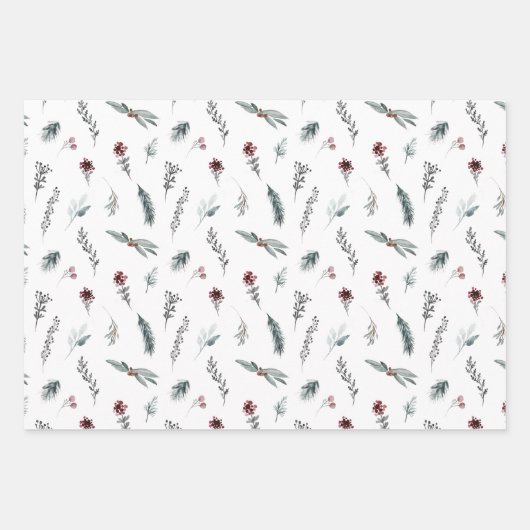 Winter Blue Spruce & Mulled Berries White Geschenkpapier Set (Vorderseite 3)