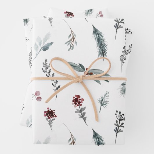 Winter Blue Spruce & Mulled Berries White Geschenkpapier Set (Beispiel)