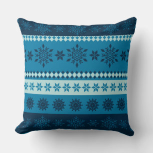 Winter Blue Stripe Snowflake Weihnachten Kissen