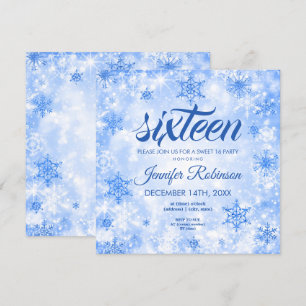 Winter Blue Sweet 16 Glitzer Sparkle Einladung