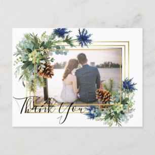 Winter Blue Thistle Eucalyptus Wedding Wonderland Postkarte