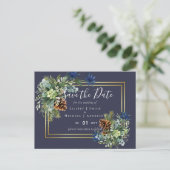 Winter Blue Thistle Eucalyptus Wedding Wonderland Postkarte (Stehend Vorderseite)