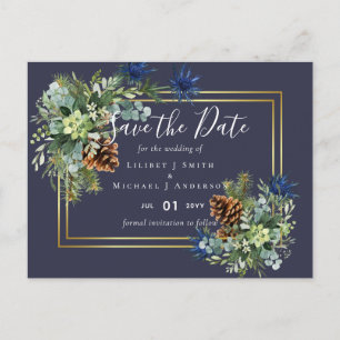 Winter Blue Thistle Eucalyptus Wedding Wonderland Postkarte