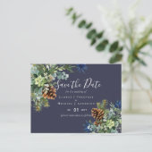 Winter Blue Thistle Eucalyptus Wedding Wonderland Postkarte (Stehend Vorderseite)