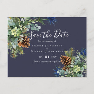 Winter Blue Thistle Eucalyptus Wedding Wonderland Postkarte