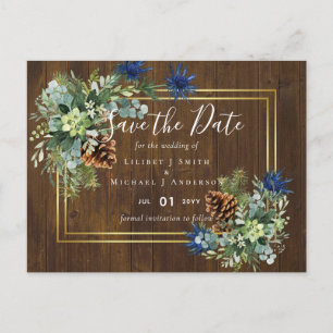 Winter Blue Thistle Eucalyptus Wedding Wonderland Postkarte