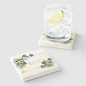 Winter Blue Thistle Eucalyptus Wedding Wonderland Steinuntersetzer (Seitenansicht)