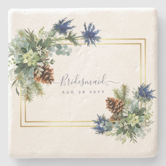 Winter Blue Thistle Eucalyptus Wedding Wonderland Steinuntersetzer (Vorderseite)