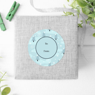 Winter Blue Trees Snow Pastel Weihnachten Runder Aufkleber