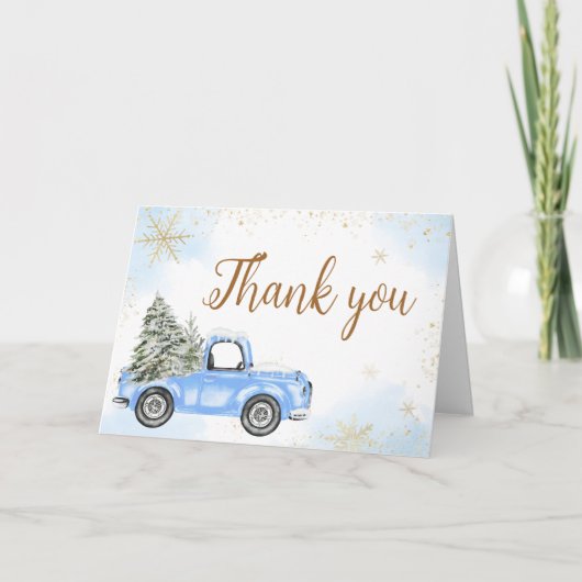 Winter Blue Truck Baby Dusche Dankeskarte (Vorderseite)