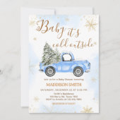 Winter Blue Truck Baby Dusche Einladung (Vorderseite)