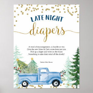Winter Blue Truck Baby Dusche Spate Night Diapers Poster