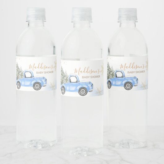 Winter Blue Truck Baby Dusche Wasserflaschenetikett (Flaschen)
