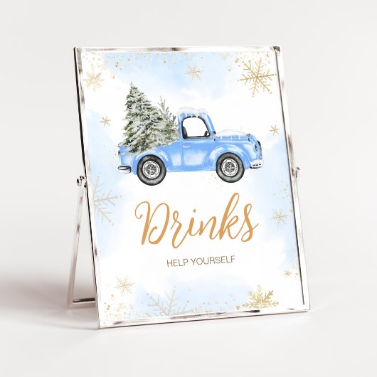 Winter Blue Truck Drinks Poster