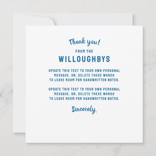 Winter Blue und White Holiday Weihnachten Hochzeit Dankeskarte (Rückseite)