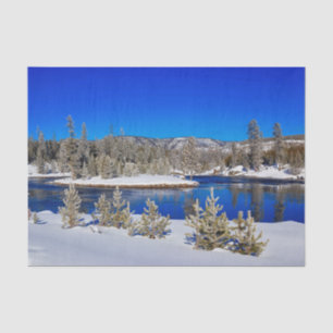 Winter Blue Water Snow Stream Foto Seidenpapier