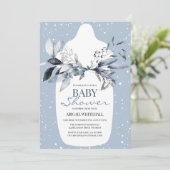 Winter Blue Watercolor Baby Dusche Einladung (Stehend Vorderseite)