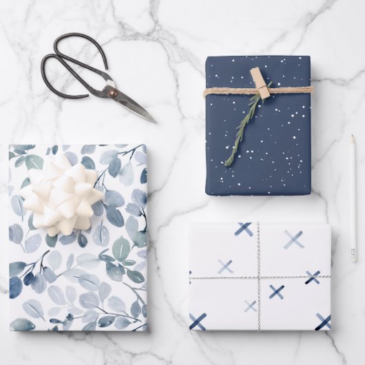 Winter Blue Watercolor Geschenkgutschein Wrap Set Geschenkpapier Set (Vorderseite)