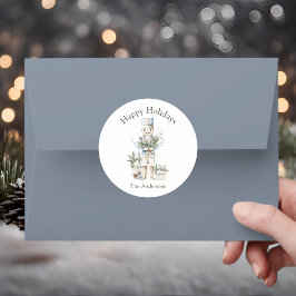 Winter Blue Watercolor Nutcracker Name Holiday Runder Aufkleber