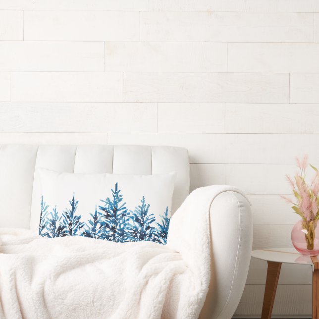 Winter Blue Watercolor Pine Trees Lendenkissen (Liege)