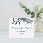 Winter Blue Watercolor Weihnachten Save the Date Ankündigungspostkarte (Stehend Vorderseite)