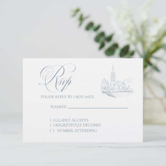 Winter Blue Wedding RSVP card (Stehend Vorderseite)