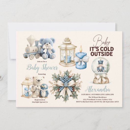 Winter Blue Weihnachts-Weihnachtsdusche Einladung (Vorderseite)