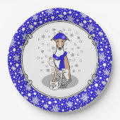 Winter Blue Whippet Snow Scarf - Fawn & white Nied Pappteller (Vorderseite)