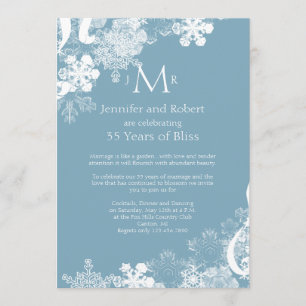 Winter Blue White Snowflake Hochzeitstag Einladung