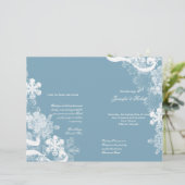 Winter Blue White Snowflake Wedding Programm (Stehend Vorderseite)