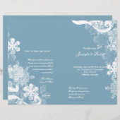 Winter Blue White Snowflake Wedding Programm (Vorne/Hinten)