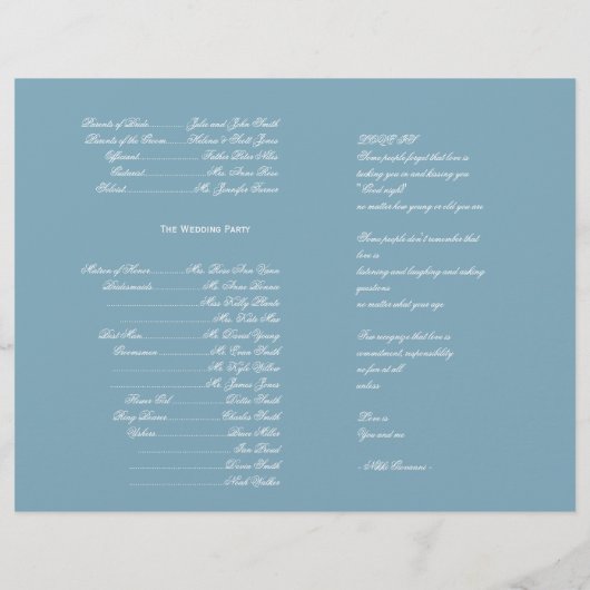 Winter Blue White Snowflake Wedding Programm (Rückseite)