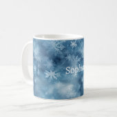 Winter Blue White Snowflakes Christmas Kaffeetasse (Vorderseite Links)