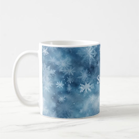 Winter Blue White Snowflakes Christmas Kaffeetasse (Links)