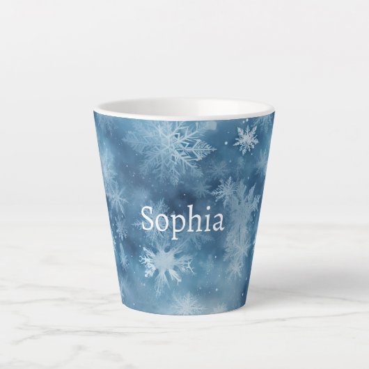 Winter Blue White Snowflakes Christmas Milchtasse (Vorderseite)
