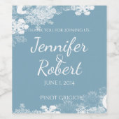 Winter Blue White Snowflakes Hochzeitweinetikett Weinetikett (Einzelnes Label)