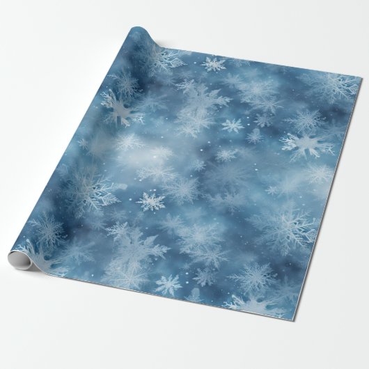 Winter Blue White Snowflakes Weihnachten Geschenkpapier (Ungerollt)
