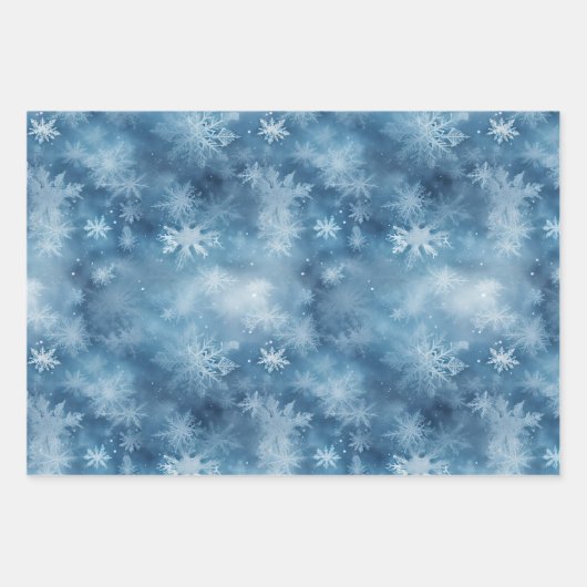 Winter Blue White Snowflakes Weihnachten Geschenkpapier Set (Vorderseite)