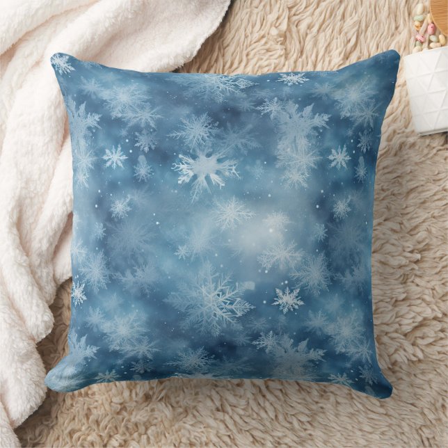 Winter Blue White Snowflakes Weihnachten Kissen (Decke)