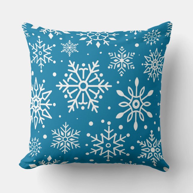 Winter Blue White Snowflakes Weihnachten Kissen (Vorderseite)