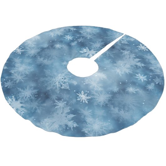 Winter Blue White Snowflakes Weihnachten Polyester Weihnachtsbaumdecke (Schrägansicht)